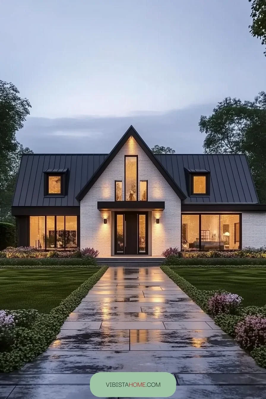 Modern Cottage Charm at Dusk