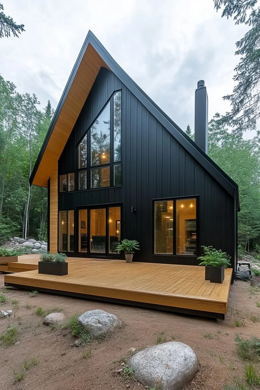 An Inky House Among Towering Trees