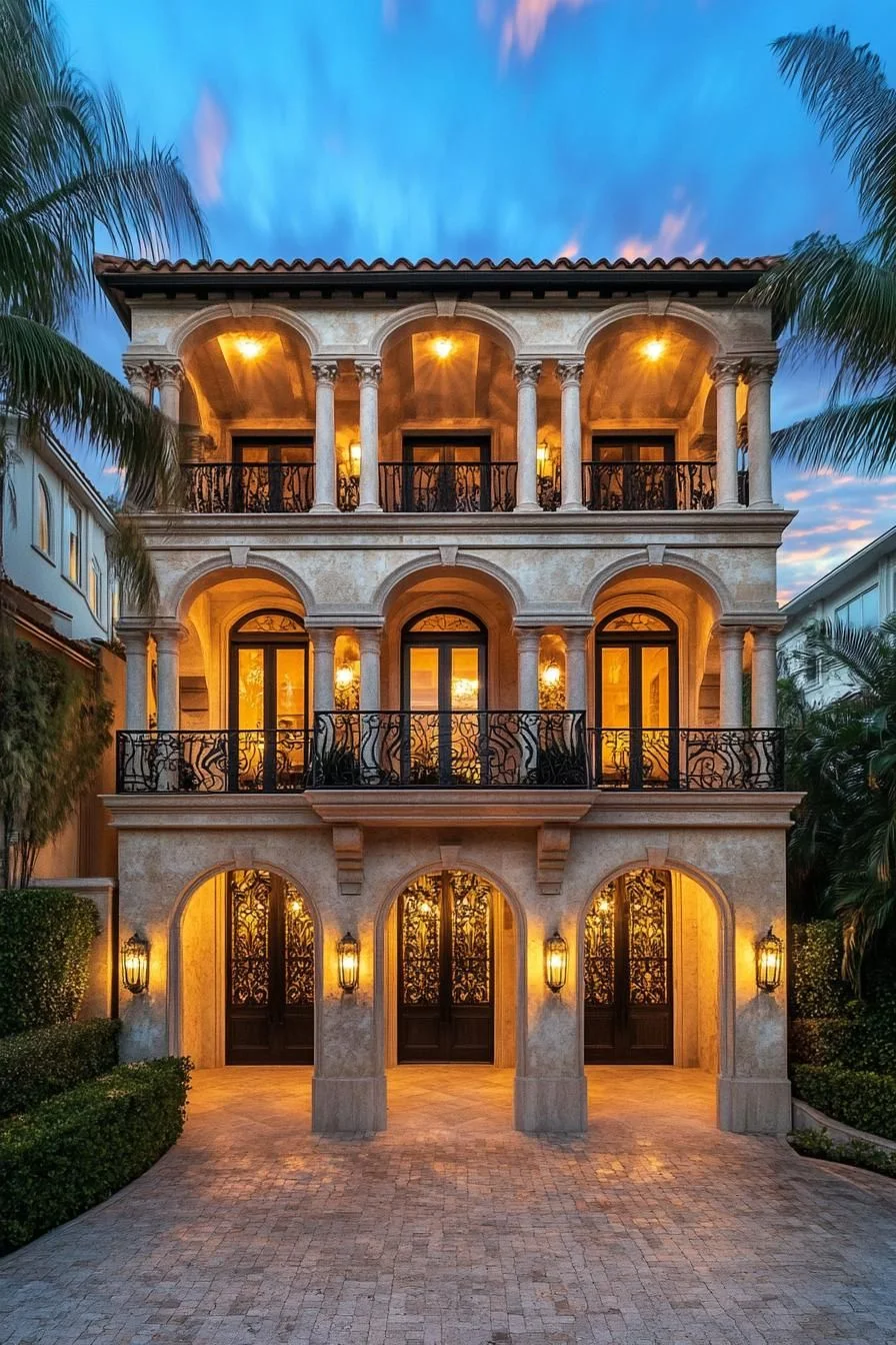 Tuscan-Inspired Towers at Sunset