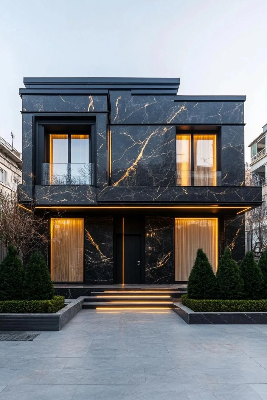 Luxurious Black Marble Retreat With Luminous Warmth