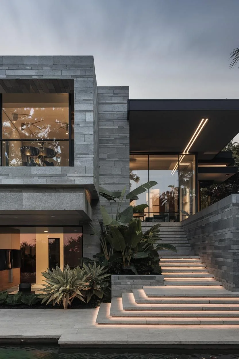 A Modern Staircase Leading to the Entrance