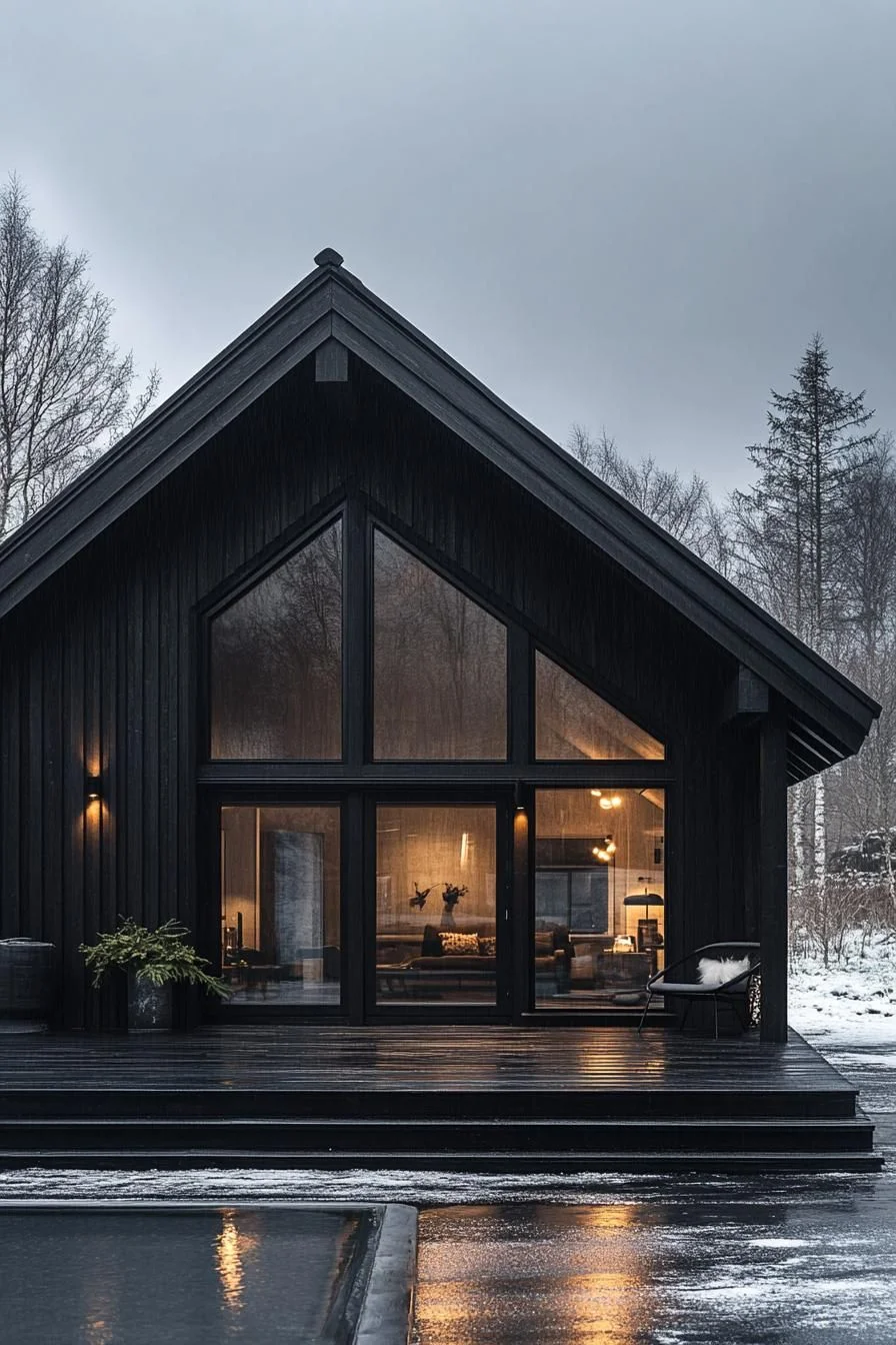 Dark Cabin Retreat in the Snow