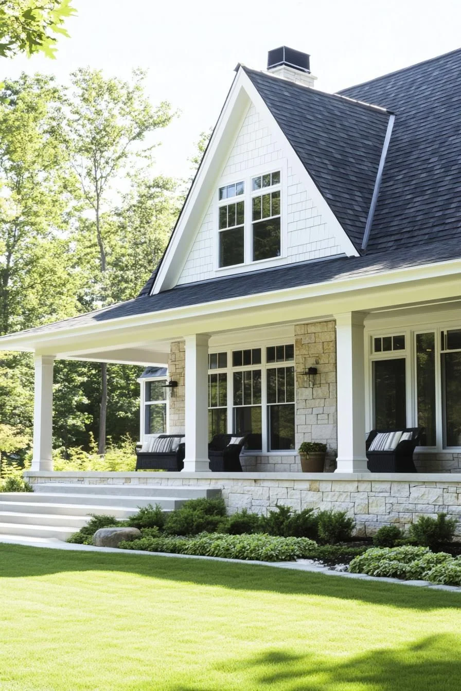 Stone Porch Home Wrapped in Greenery