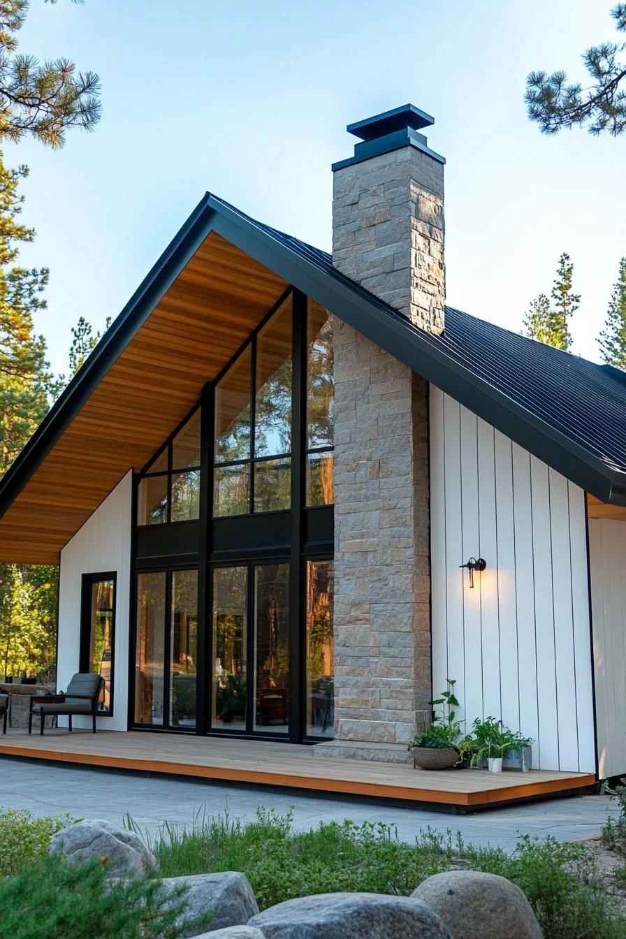Pine-Framed Cottage with Glass Facade