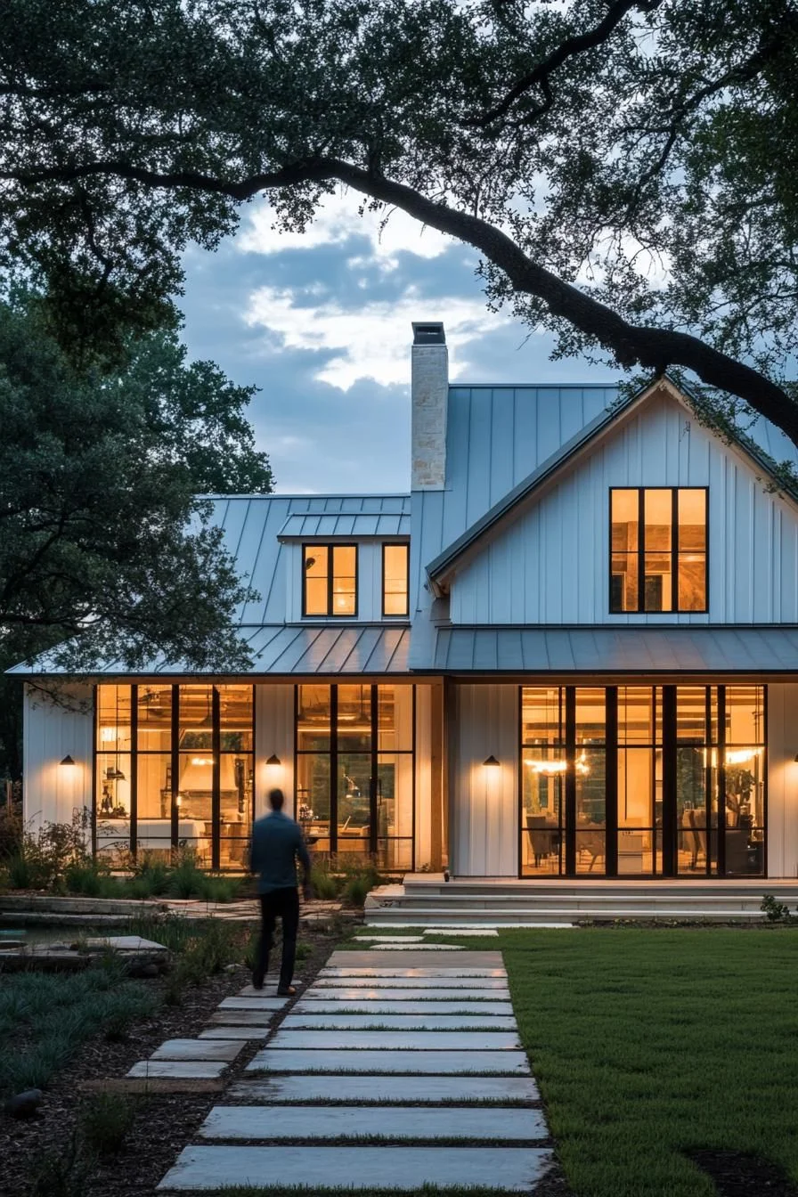 A Moonlit Farmhouse with Glowing Windows