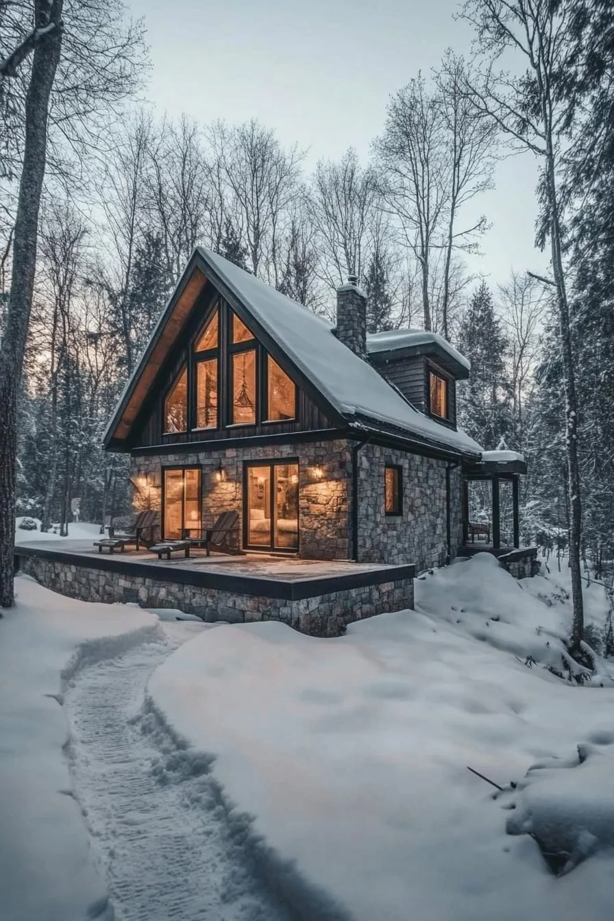 A Cabin Deep In Winter Woods