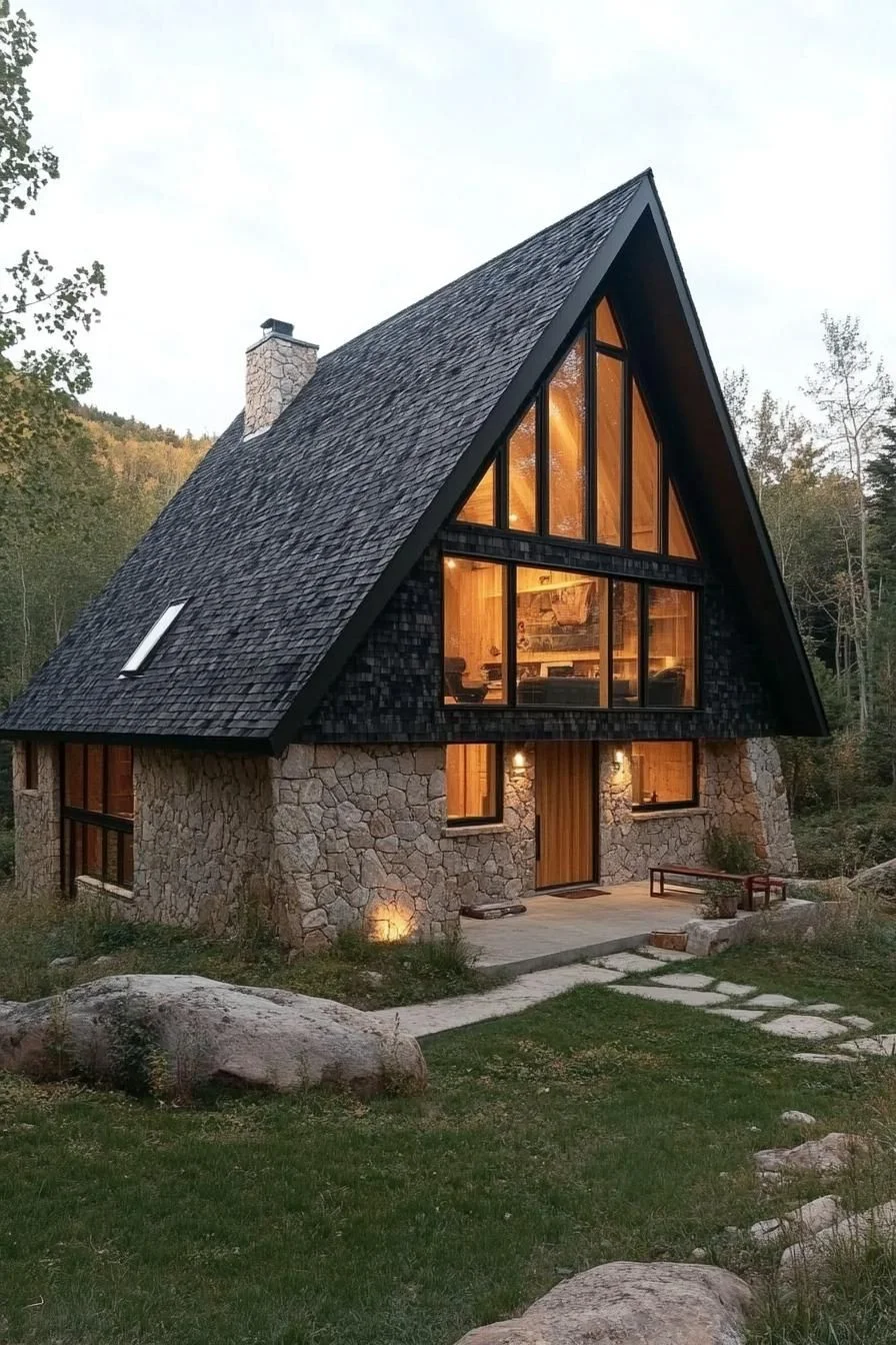 A-Frame Cabin with a Rocky Backdrop