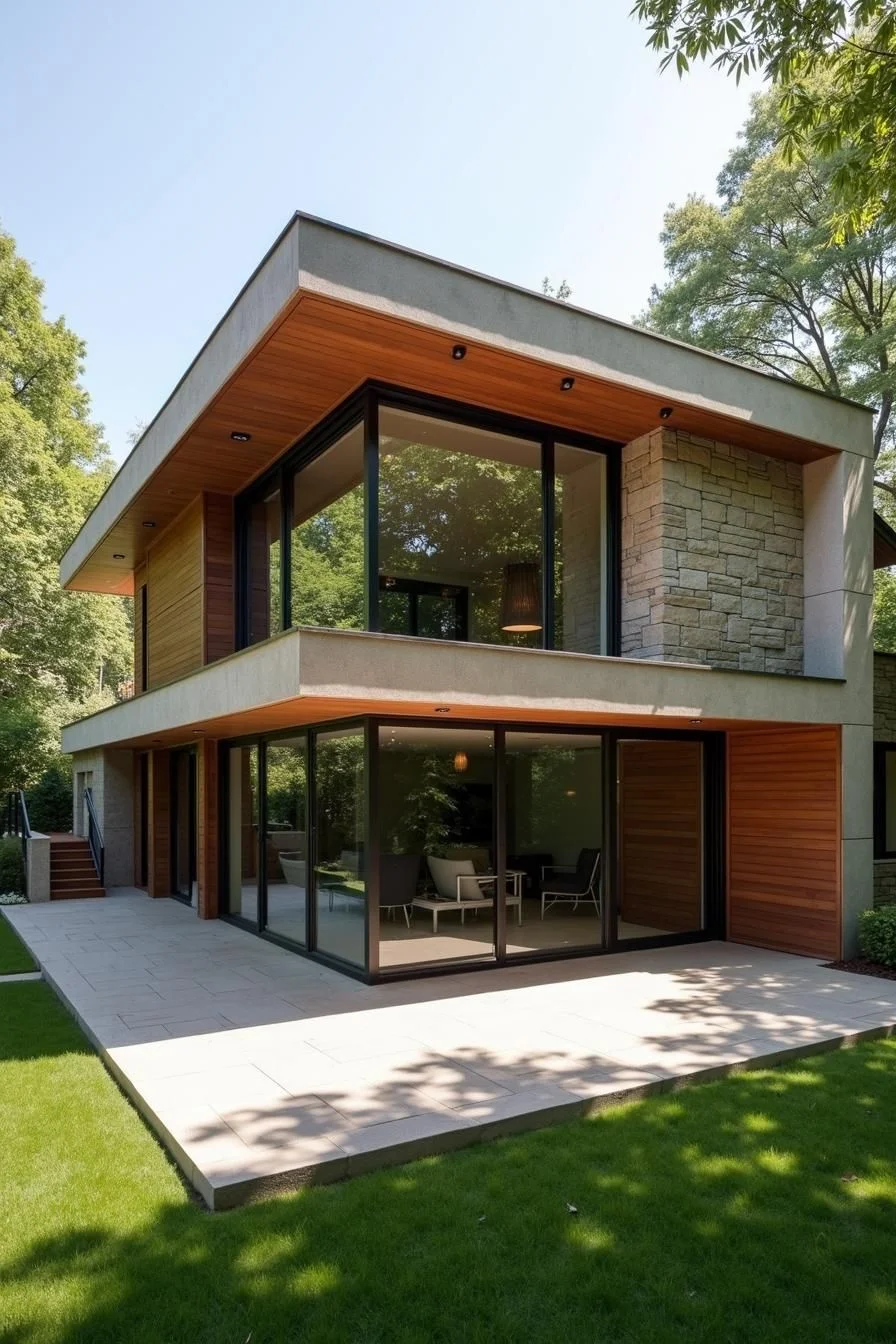 Glass-and-Stone House Surrounded by Trees