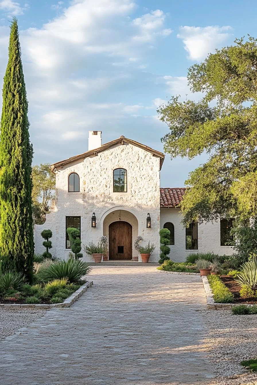 A Rustic Farmhouse Watched Over by Cypress Trees