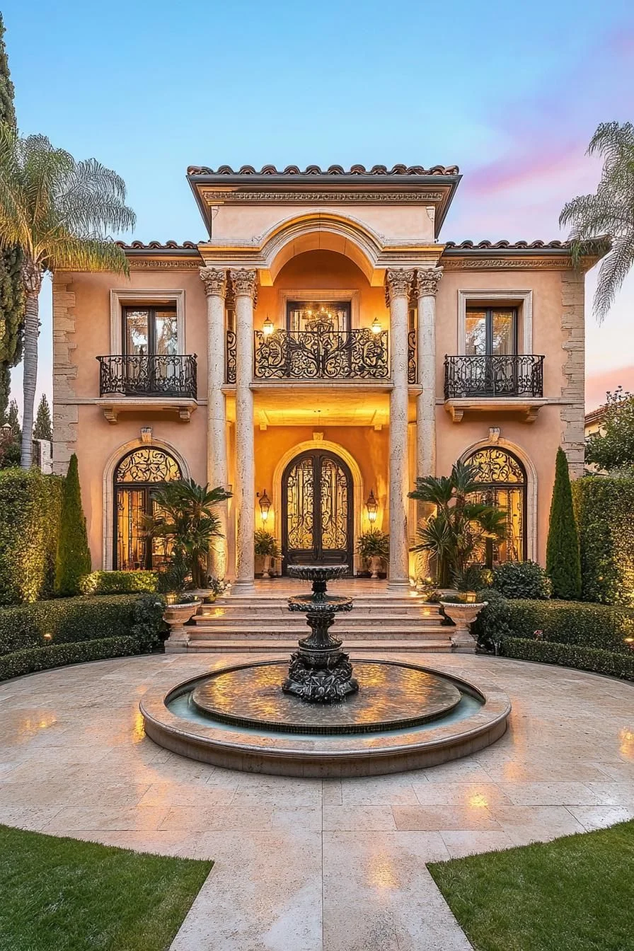 Elegant Mansion Bathed in Sunset Light