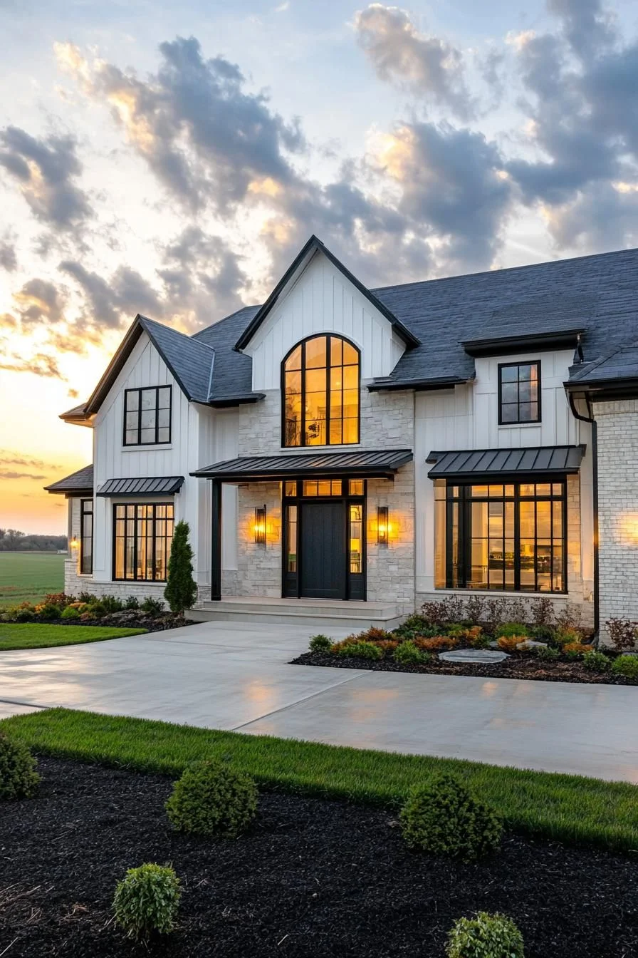 A Rural Farmhouse Glowing at Sunset