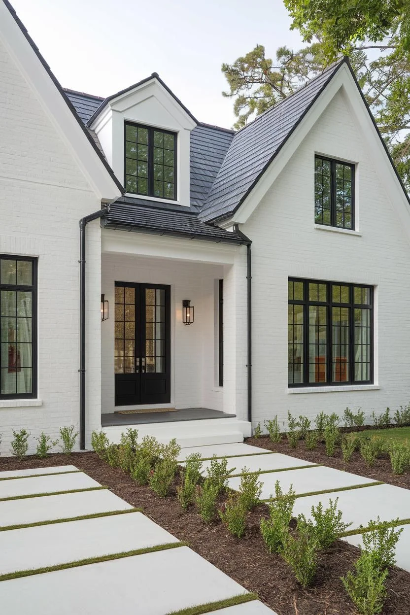 Black-and-White Bungalow in a Green Setting