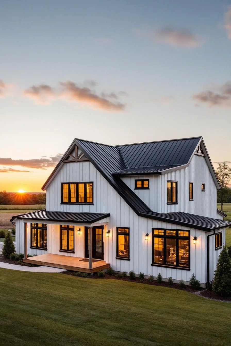 A Countryside Farmhouse at Sunset