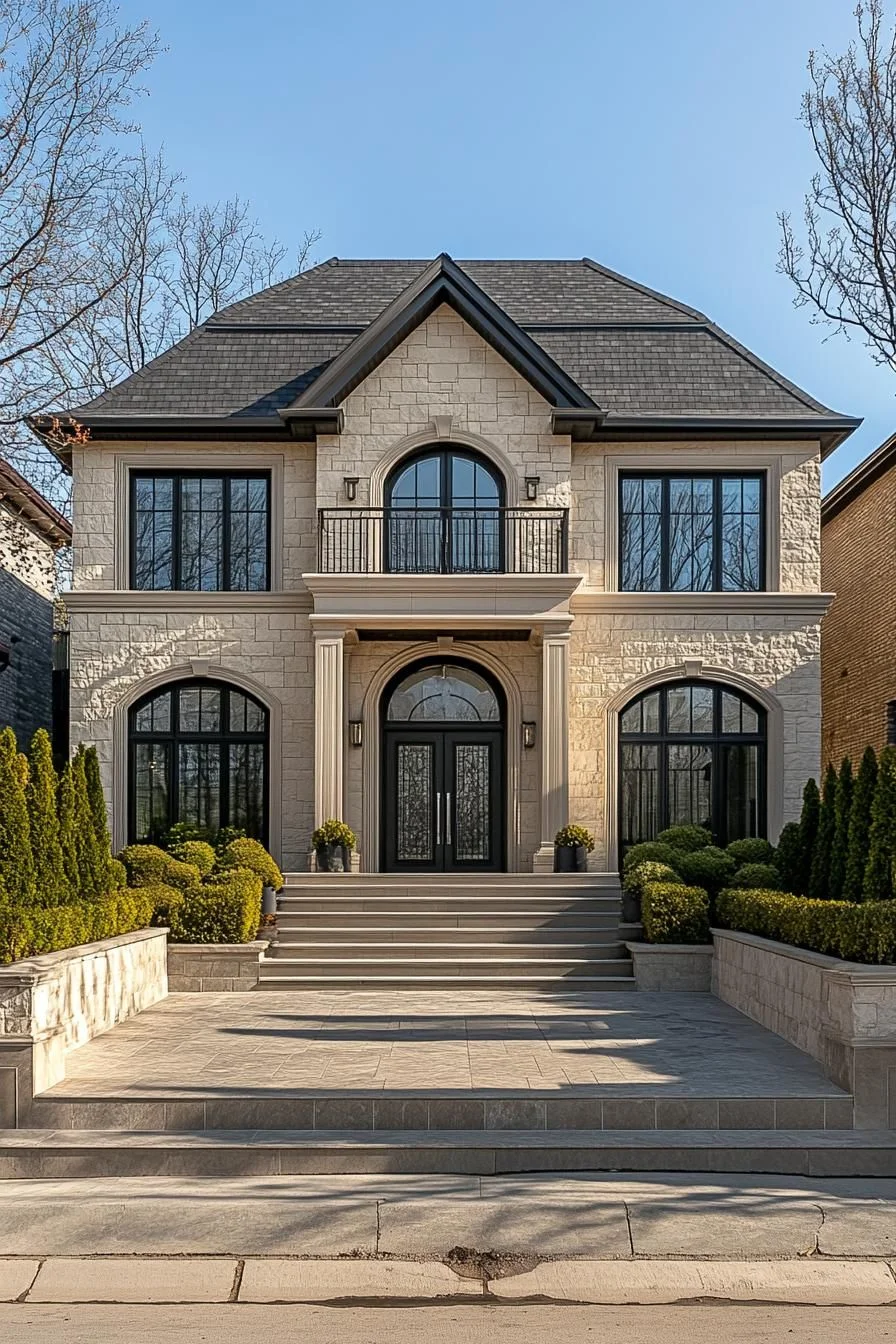 A Neoclassical Stone Facade in Sunlight