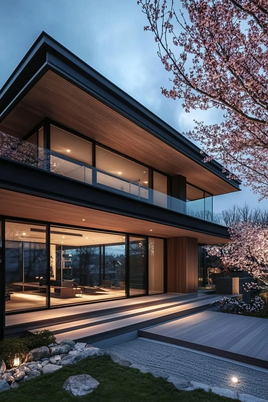 A Minimalist Haven Framed by Cherry Blossoms