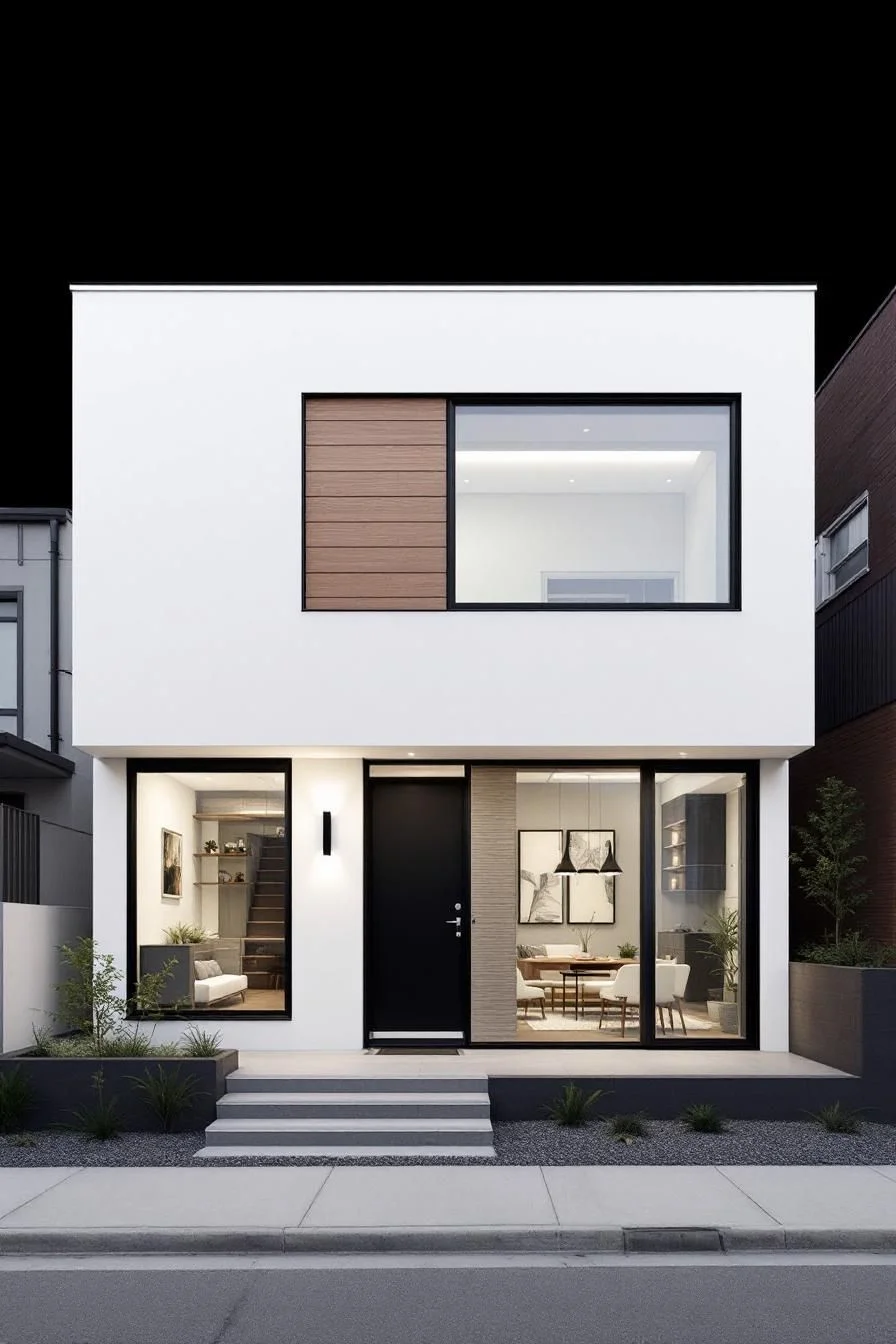 Sleek White House Featuring Black Trim