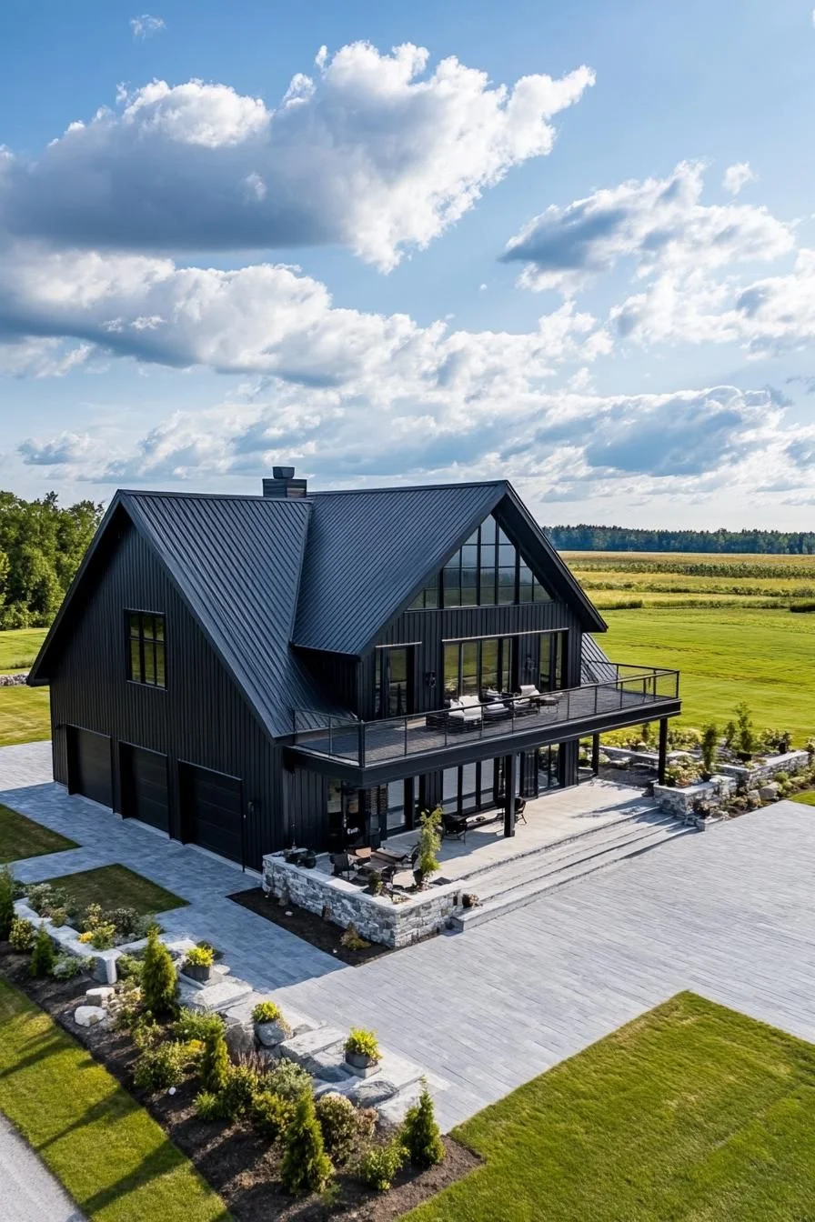 A Sleek Black Barndominium in Open Fields