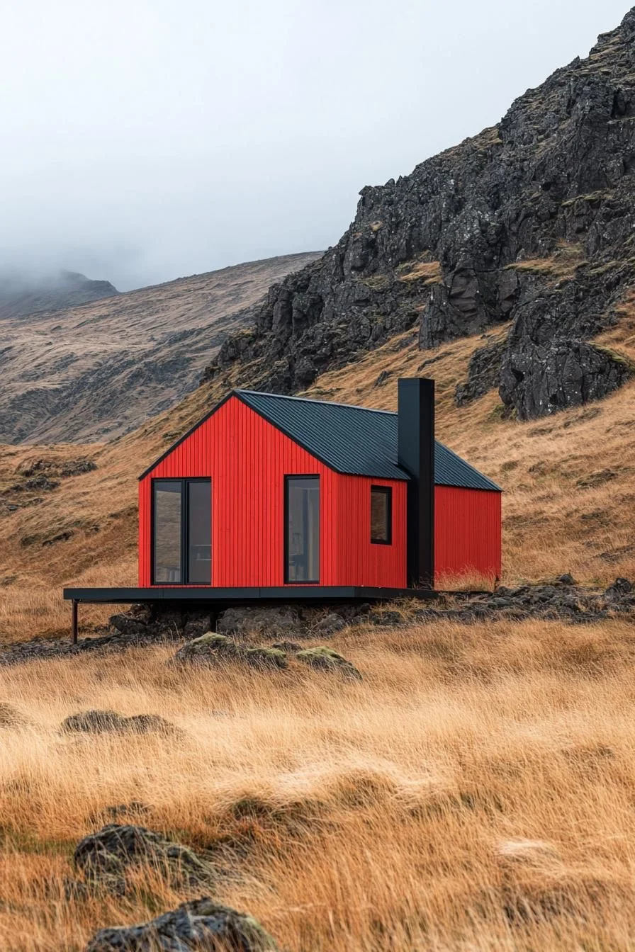 A Red Cabin on the Rocky Plains