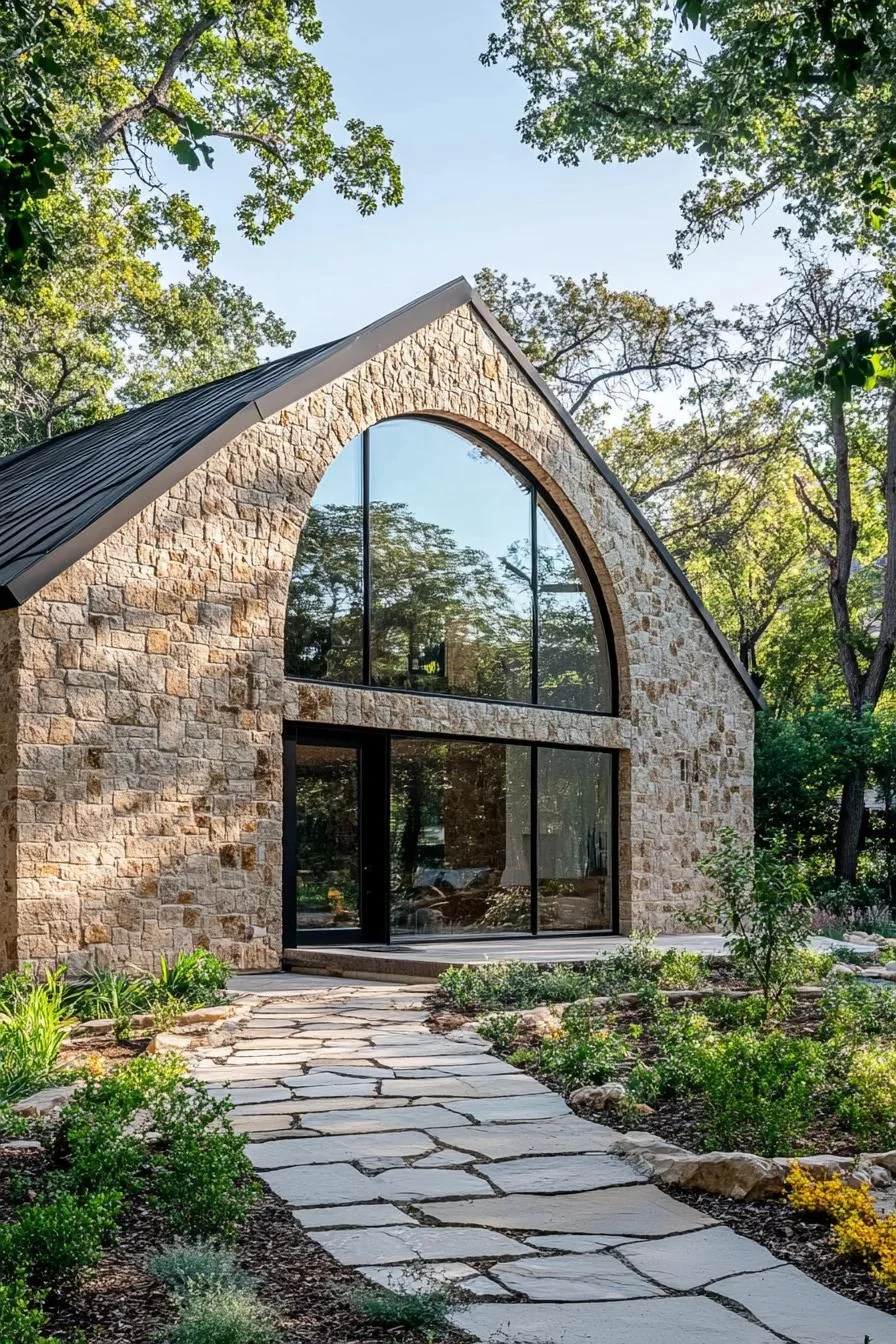 Grand Stone Home with a Lofty Arch