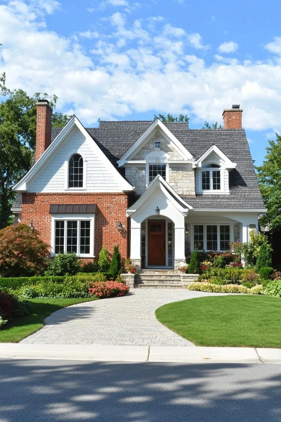 European Cottage Mixing Brick and Stone