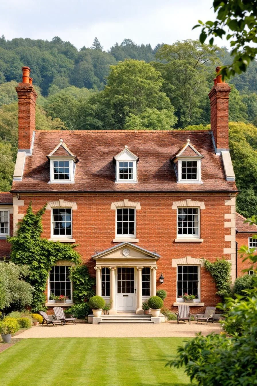 A Red Residence Set Against Forest Charm