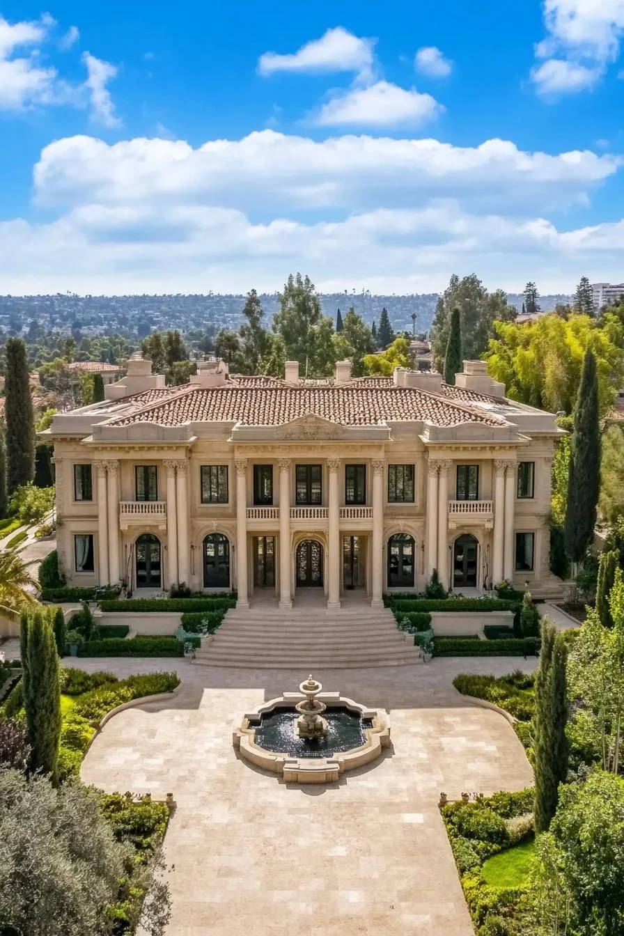 Golden Mansion on a Marble Drive