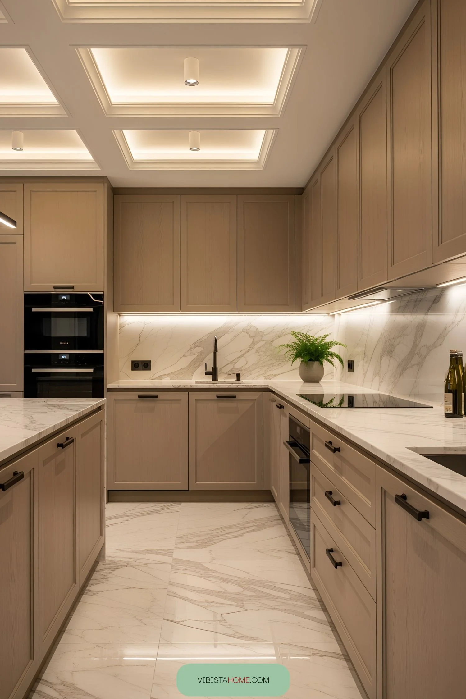 Wood and Marble Combine in a Cozy Kitchen