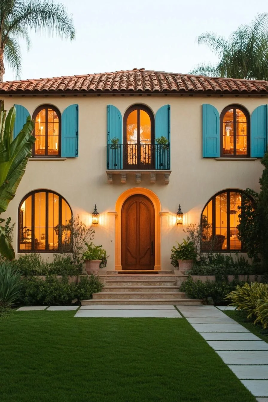 A Colorful Colonial Home With Terracotta Roofing