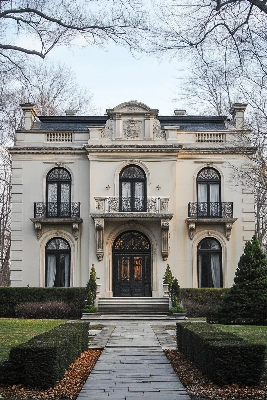 A Classic Facade Framed by Tall Trees