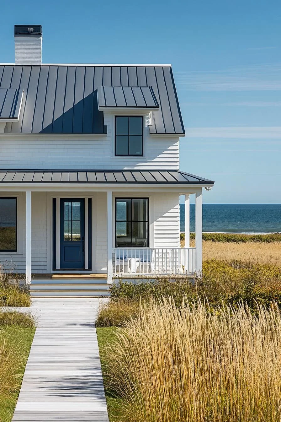 A White Coastal House with a Walkway to the Shore