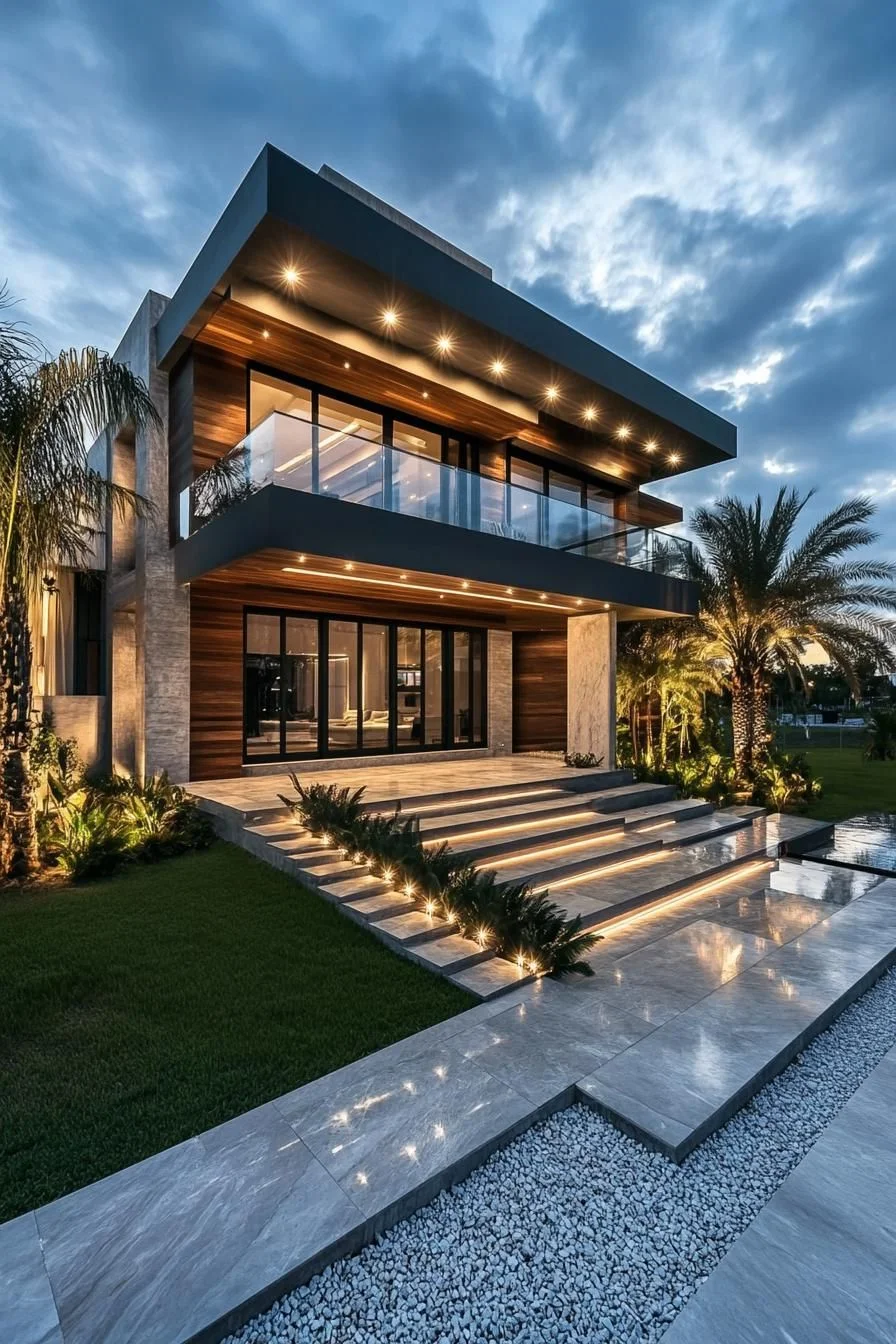 Twilight Villa With Glass Walls