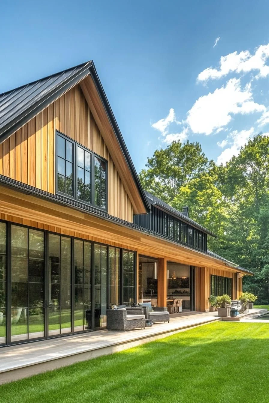 Sunlit Long House Along a Timber Trail