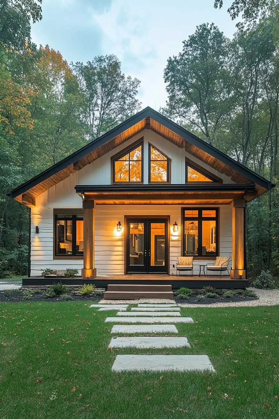 A Gabled Cabin Entrance in the Woods