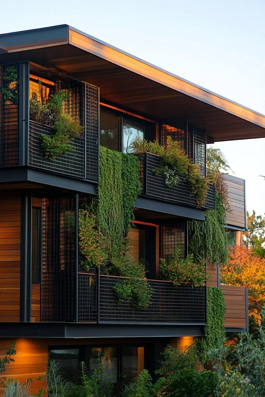 Grid-Patterned Green Timber Facade