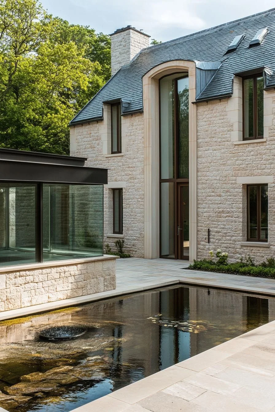 Calm Stone House by the Pond
