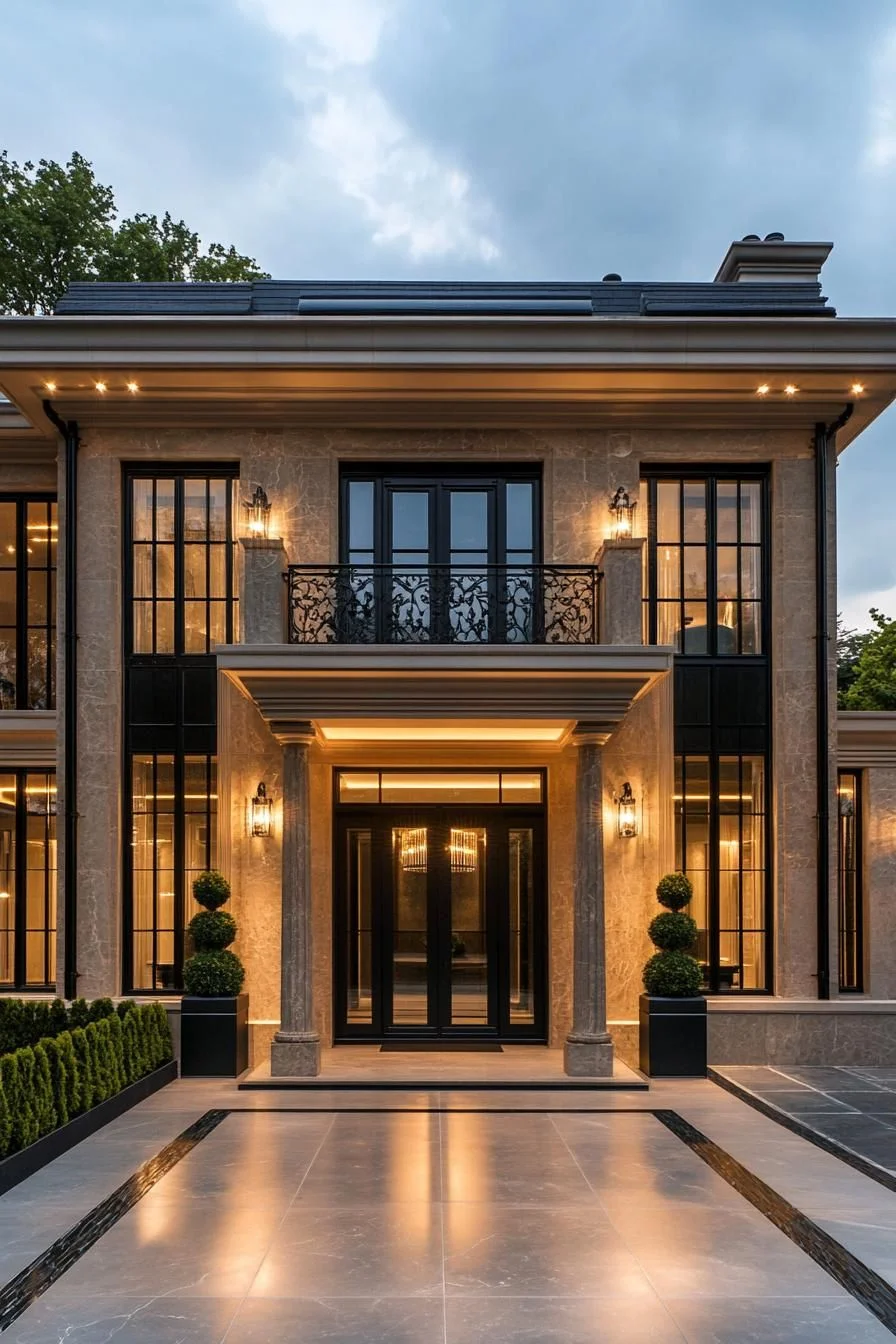 Stone Facade Lit in Golden Tones