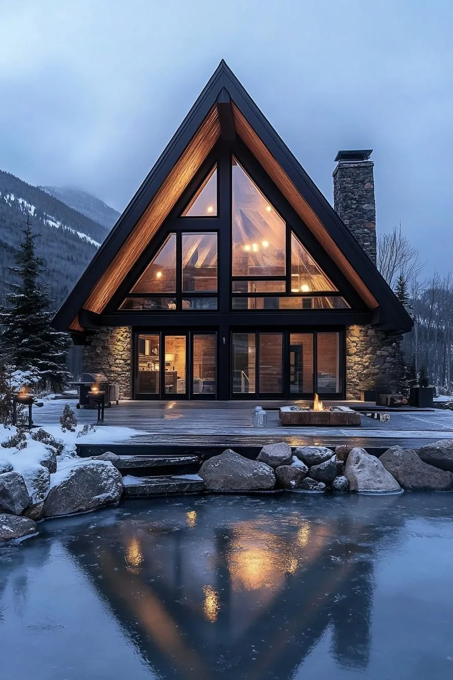 An A-Frame Beneath the Aurora and Pines
