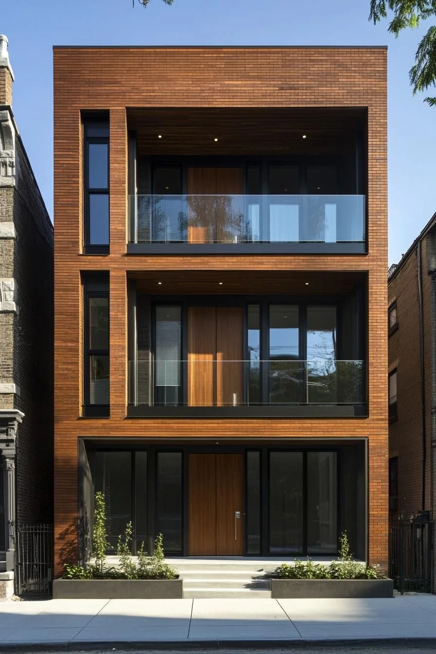 A Brick Facade with Sleek Reflections