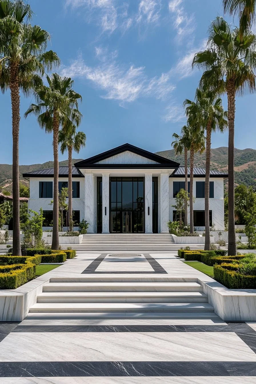 A Grand Entrance Lined with Palm Trees