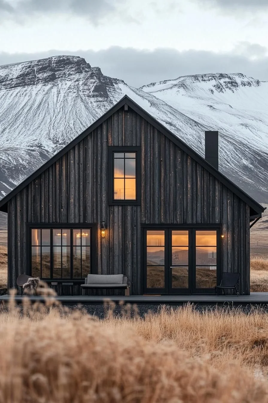 Charcoal Chalet Facade with Cozy Contrast