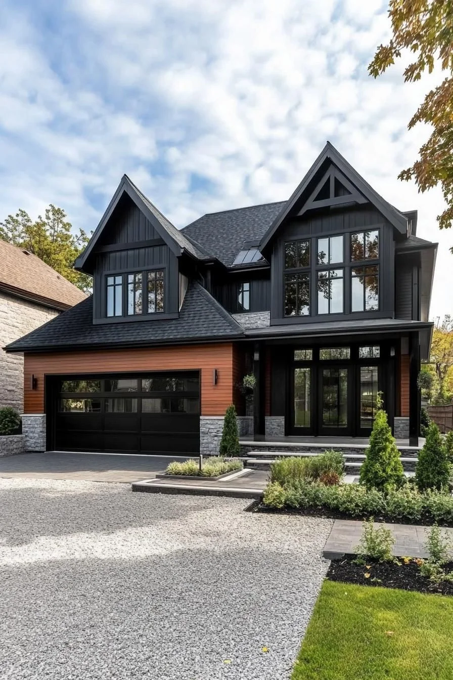 A Modern Black House Warmed by Wood