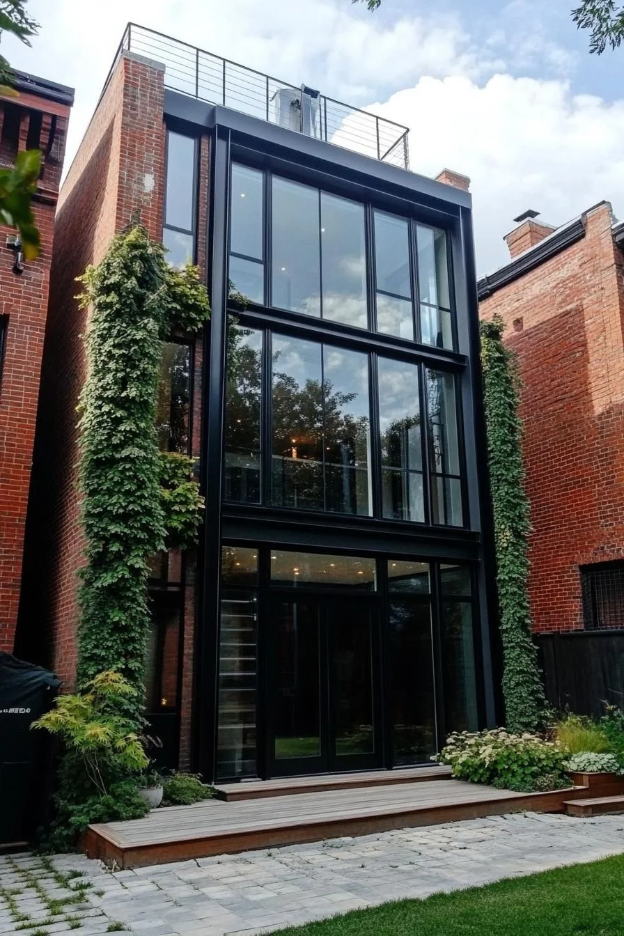 A Brick House With A Green Backdrop