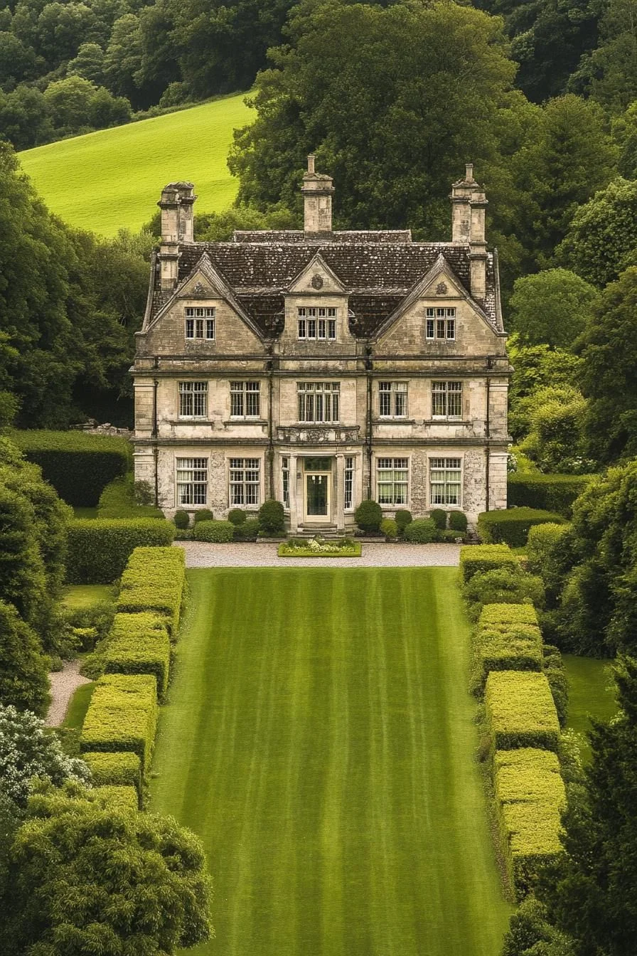 An Imposing Manor With a Long Green Lawn