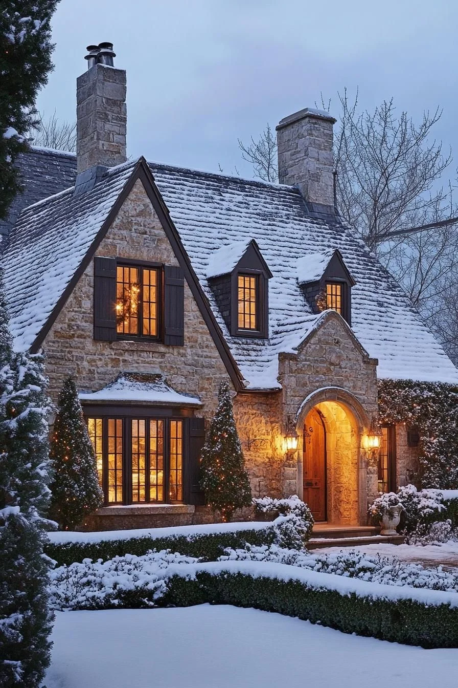 A Stone Cottage Dusted in Snowflakes