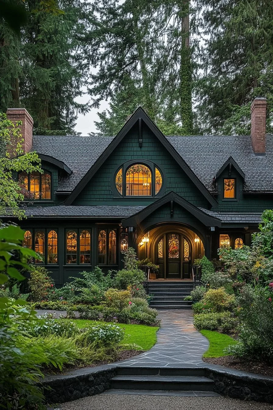 A Green-Walled Cottage Hidden in the Forest