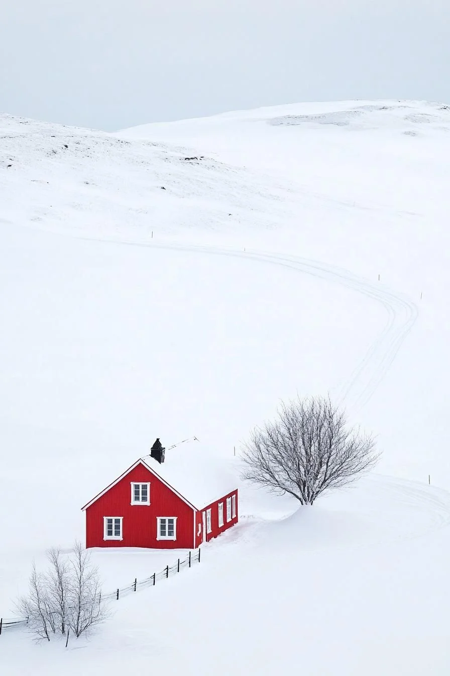 A Bold Red Cabin In The Snow