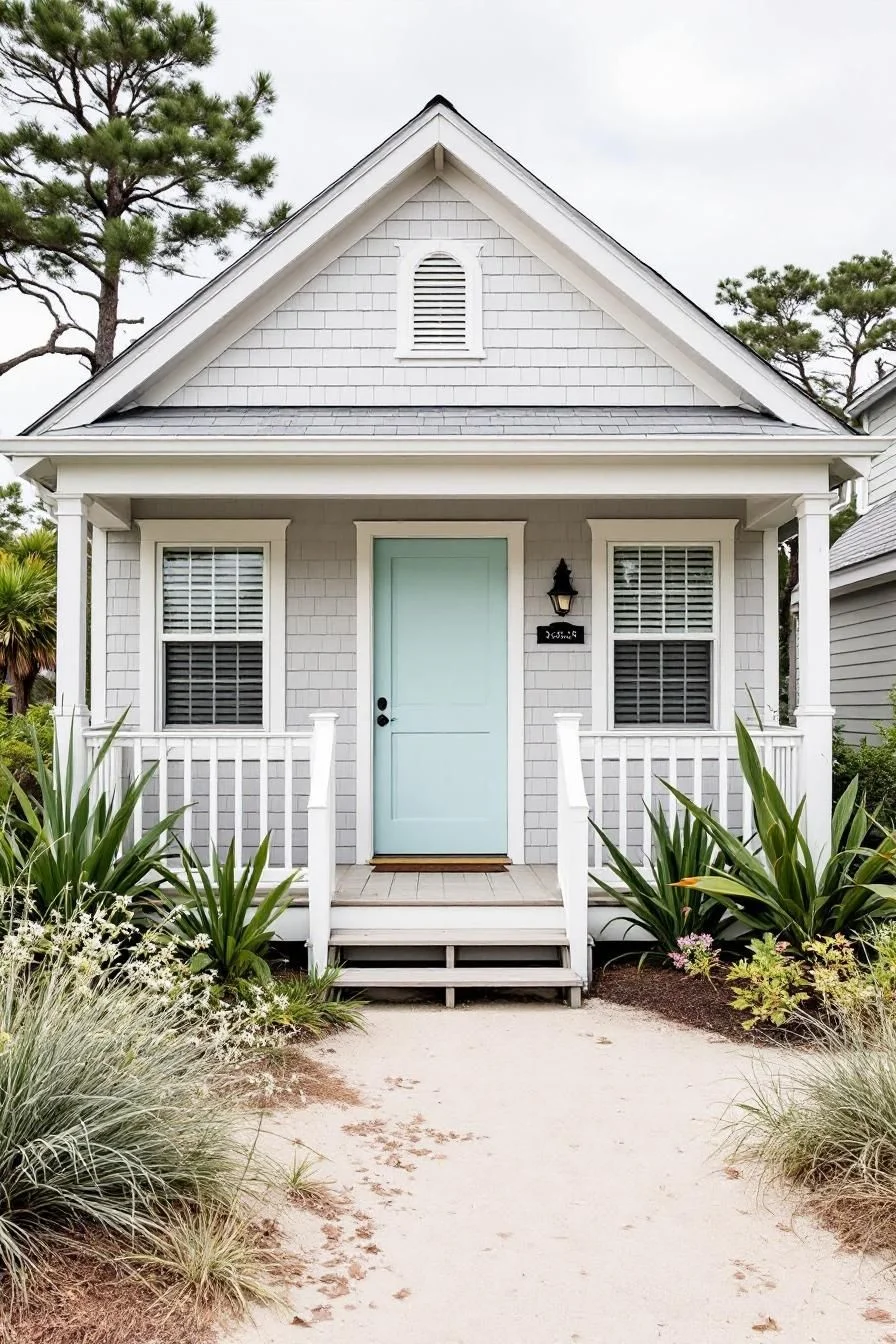 House with Aqua Door Accent