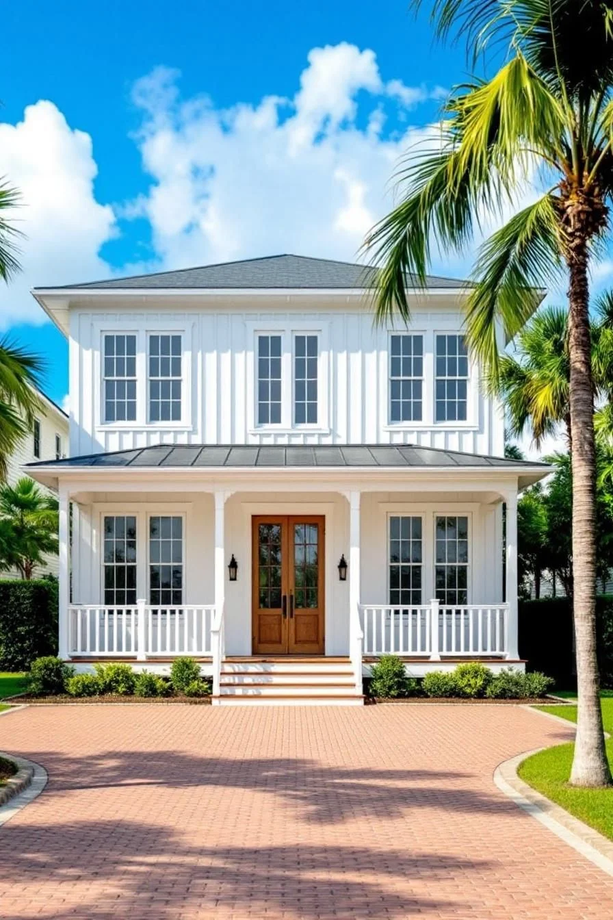 A Small Coastal House with Palm Trees