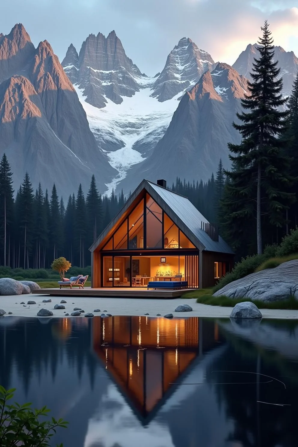 A Winter Cabin Mirrored on the Water