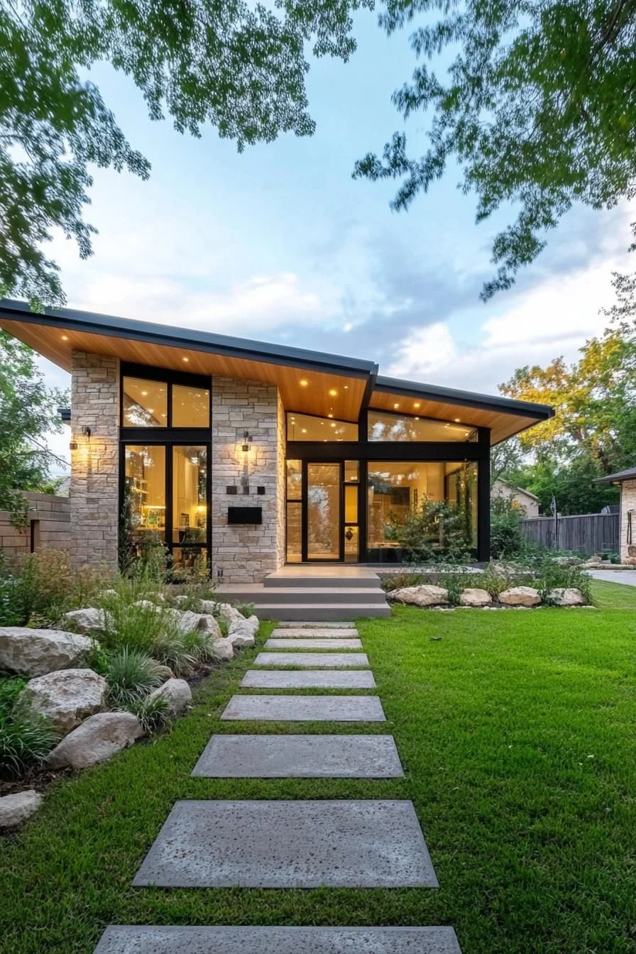Prow-Front Rancher with a Lit Walkway